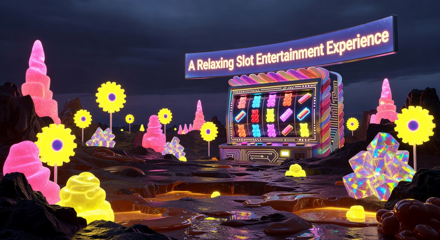 A dark futuristic cyber candy kingdom landscape with neon yellow and pink glowing desserts